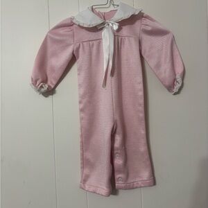 Health-tex Baby Pink Knit One-Piece with White Collar and Ribbon